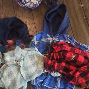 Boys Cotton Long SleeveButton Ups, (2) Hooded